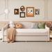 Twin Teddy Fleece Upholstered Daybed with LED Light Trundle, Elegant Sofa Bed Frame w/ Wood Slat Support for Bedroom Beige Bed