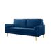 Lovesat sofa Linen Fabric Sofa Settee Velvet Upholstered Recliner Sofa with Golden Metal Legs and 2 Long Pillows, Blue