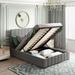 Elegant Linen Upholstered Platform Bed Full Size Pine Wood Platform Bed with Hydraulic Storage System for Bedroom, Gray