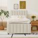 Linen Fabric Upholstered Bed Twin Size Upholstered Platform Bed w/ Trundle and 3 Drawers for Bedroom, No Need Spring Box, Beige