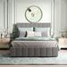 Elegant Linen Upholstered Platform Bed Pine Wood Platform Bed with Hydraulic Storage System for Bedroom, No Need Spring Box