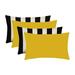 Set Of 4 Indoor/Outdoor Decorative Lumbar/Rectangle Pillows - 2 Black & White Stripe And 2 Yellow