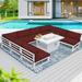 NICESOUL 9 Pieces Aluminum Outdoor Patio Sectional Furniture Sofa Set with Fire Pit Table Large Size Luxury Comfortable Durable Water/UV-Resistant Garden Porch Backyard Party (Burgundy Cushion)
