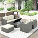 Patio Conversation Set 5 PC Outdoor All-Weather PE Wicker Rattan Sectional Sofa Set With Storage Table And Ottoman Patio Furniture Sets For Garden/Poolside/Porch Gray+Beige