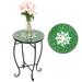 Mosaic Table Outdoor Side Tables 14 Round Outdoor Side Table End Table Plant Stand Decor for Patio Porch Beach Theme Balcony Back Deck Pool Indoor Outdoor Coffee Metal Cobalt Glass Top Black Iron