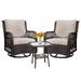HOSSLLY Outdoor Swivel Rocker Patio Chairs Set of 2 and Matching Side Table - 3 Piece Wicker Patio Bistro Set with Premium Fabric Cushions Outdoor Furniture Beige