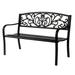 GZXS 50Inch Cast Iron Steel Frame Garden Bench Patio Furniture Chair Outdoor Bench w/Floral Design Backrest Slatted Seat for Park Yard & Porch Black