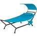 Hanging Hammock with Stand Patio Hanging Chaise Lounge Chair w/Canopy Cushion Pillow & Storage Bag Heavy Duty Swing Hammock Bed for Garden Lawn Backyard Patio Poolside Porch (Blue)