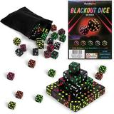 Neon Blackout Dice - 50 Dice Set - 5 Colors - Included Drawstring Storage Bag - 16mm Six-Sided Square Dice for Replacement Gaming Supplies for Board Games Family Game Night Kids STEM Math Teaching