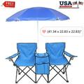 Goorabbit Portable Outdoor 2-Seat Folding Chair with Removable Sun Umbrella for Outdoor Picnic BBQ Fishing Sunbathing Beach Camping Chair Support 180lbs Blue