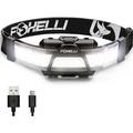 Foxelli Wide Beam Headlamp â€“ USB Rechargeable LED Head Lamp Flashlight Ultra Bright 210Â° Wide Illumination Low Profile 14 White LEDs Waterproof Lightweight & Comfortable Headlight