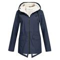 snowsong Women Outdoor Loose Solid Plus Size Thick Warm Hooded Raincoat Windproof Winter Outdoor Women s Coat Womens Coats Womens Winter Coats Rain Jacket Women Winter Jackets for Women Navy XL