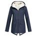 snowsong Women Outdoor Loose Solid Plus Size Thick Warm Hooded Raincoat Windproof Winter Outdoor Women s Coat Womens Coats Womens Winter Coats Rain Jacket Women Winter Jackets for Women Navy XL