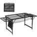 GZXS Folding Grill Table Outdoor Foldable Camping Table 4.7 FT Portable Picnic Table Adjustable Height & Mesh Bag Lightweight Aluminum Tables with Wing Panels for Outside BBQ Yard Black