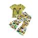 Toddler Girls Short Sleeves Kids Cow Head Sunflowers Top Outfits Set Bell Bottom Pants Flared Girls Outfits Set
