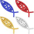 4Pcs Jesus Fish Decal Stickers 4 Colors Plastic Jesus Ichthys Fish Car Stickers 138x45mm Christian Fish Symbol for Auto Window Laptops Luggage Refrigerator