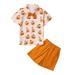 Toddler Kids Boys Girls Outfit Pumpkins Prints Short Sleeves Tops Soild Pants Shorts Outfits Set 2-3 T