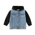 Kids Autumn Winter Girls Windproof Denim Patchwork Hooded Warm Outerwear Coat