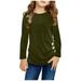 Fattazi Kids Girls Casual Tunic Tops Knot Front Button Long Sleeve Casual Loose Crewneck Blouse T-Shirt Tee