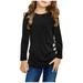 Noarlalf Baby Girls Clothing Tunic Tops Crewneck Ultra Soft Solid Color Long Sleeve Pullover Sweatshirt With Side Buttons Black L