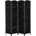 6 Tall Wicker Weave 4 Panel Room Divider Privacy Screen - Black