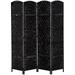 6 Tall Wicker Weave 4 Panel Room Divider Privacy Screen - Black