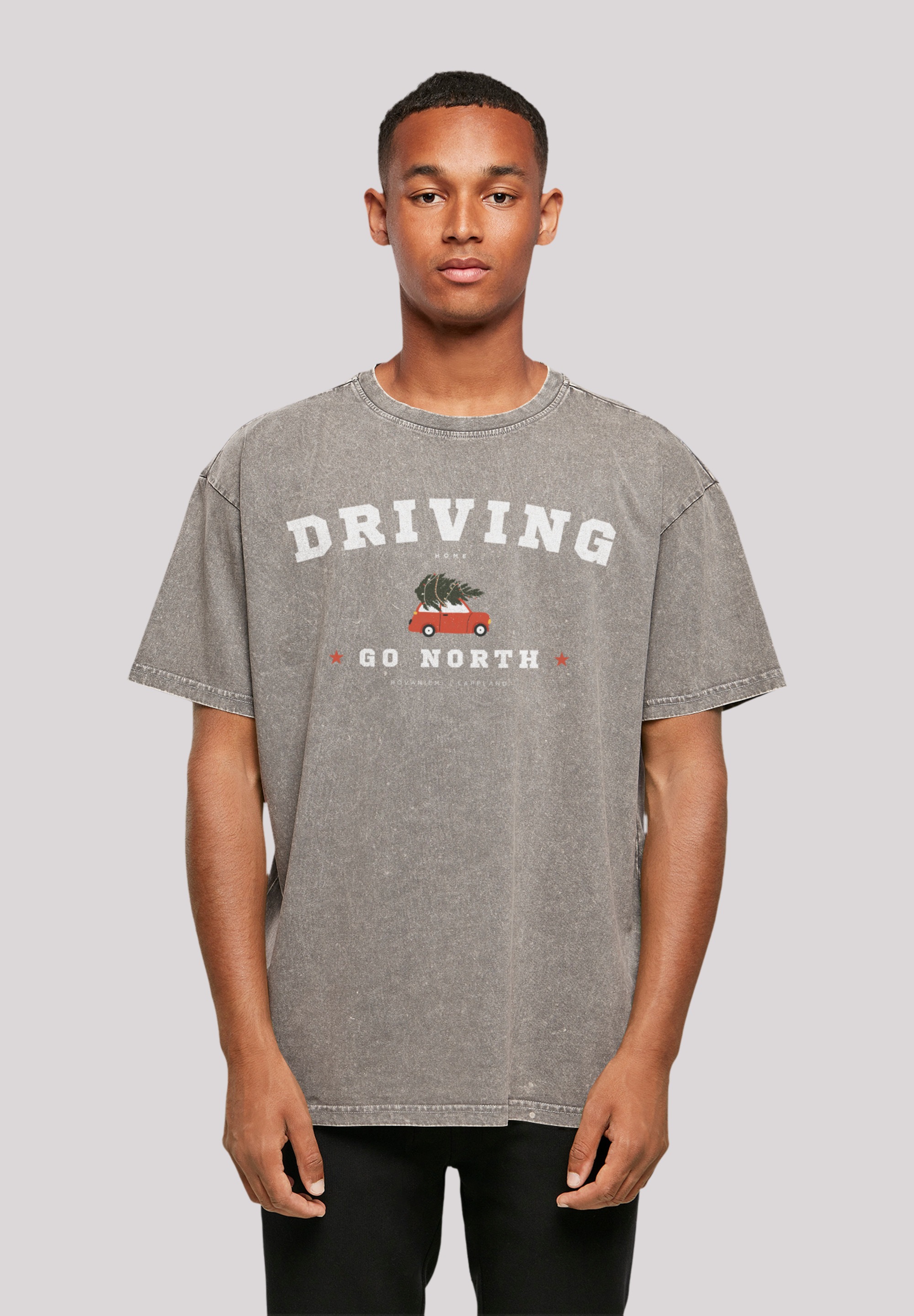 T-Shirt F4NT4STIC "Driving Home Weihnachten", Herren, Gr. XS, grau (asphalt), Obermaterial: 100% Baumwolle, oversize, Rundhals, ohne Bündchen, Shirts, Weihnachten, Geschenk, Logo Image