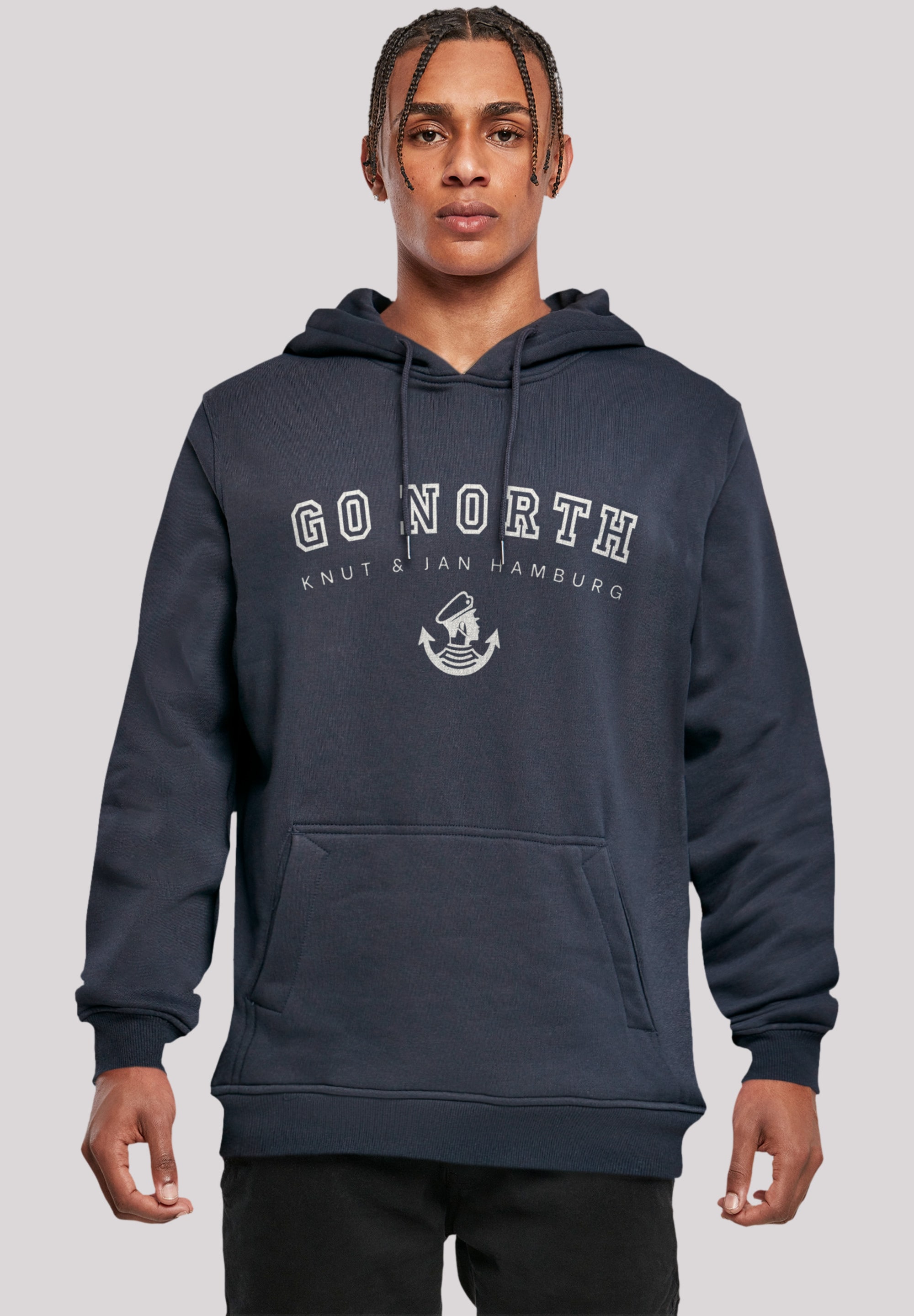 Kapuzenpullover F4NT4STIC "Go North", Herren, Gr. XXL, blau (navy), Obermaterial: 65% Baumwolle, 35% Polyester, slim fit, Pullover, Print Image