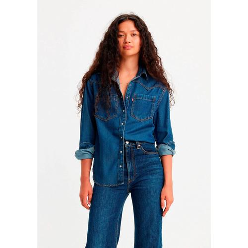 „Jeansbluse LEVI’S „“TEODORA WESTERN SHIRT““ Gr. S (36), blau (dark blue) Damen Blusen langarm“