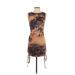 Shein Casual Dress - Bodycon Crew Neck Sleeveless: Brown Print Dresses - Women's Size X-Small