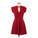 BCBGeneration Cocktail Dress - A-Line Plunge Short sleeves: Burgundy Solid Dresses - Women's Size Medium