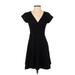 Antistar Casual Dress - Mini V-Neck Short sleeves: Black Print Dresses - Women's Size Small