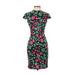 Alexia Admor Casual Dress - Sheath High Neck Short sleeves: Black Floral Dresses - Women's Size X-Small