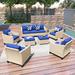 Latitude Run® Omosede 7 Piece Rattan Sofa Seating Group w/ Cushions Synthetic Wicker/All - Weather Wicker/Wicker/Rattan in Blue | Outdoor Furniture | Wayfair