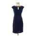 Alex Evenings Casual Dress - Party Keyhole Short sleeves: Blue Print Dresses - Women's Size 4 Petite