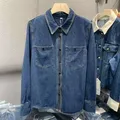 2023 coreano Vintage colletto rovesciato camicia di jeans abbigliamento donna moda Casual manica