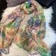 Sciarpa da donna verde 100% seta scialle inverno Rose Design donna sciarpe di pura seta avvolge