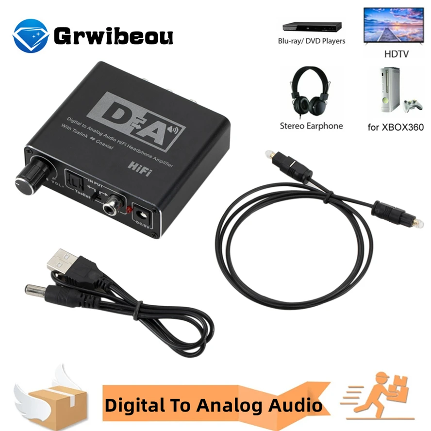 GRWIBEOU HIFI DAC Convertitore audio digitale-analogico RCA 3.5mm AUX RCA amplificatore per cuffie Toslink Uscita coassiale ottica DAC