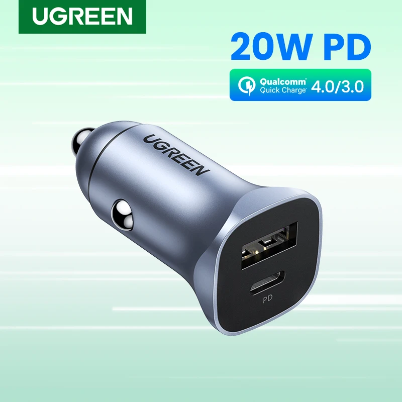 UGREEN 24W Caricabatteria da auto Dual Port QC 4.0 3.0 Ricarica rapida per iPhone 17 16 15 Xiaomi Huawei Samsung Supercharge Type C Caricatore