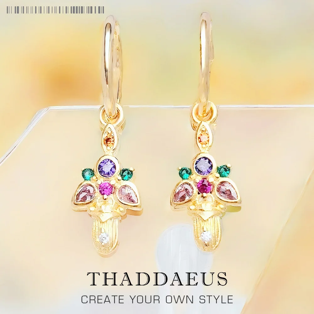 Orecchini a cerchio Golden Bug Scarabeo Beetle Fine Jewerly per le donne Regalo della Boemia in argento sterling 925