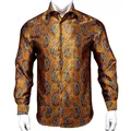 Hi-Tie 100% seta lusso nero oro ricamo camicia elegante Paisley uomo manica lunga uomo Casual