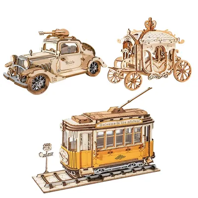 Robotime Rolife modello di carrello Vintage 3D Puzzle in legno giocattoli per bambini bambini adulti