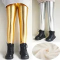 Autunno inverno addensare caldo pile bambini ragazze Leggings oro lucido argento lungo bambini