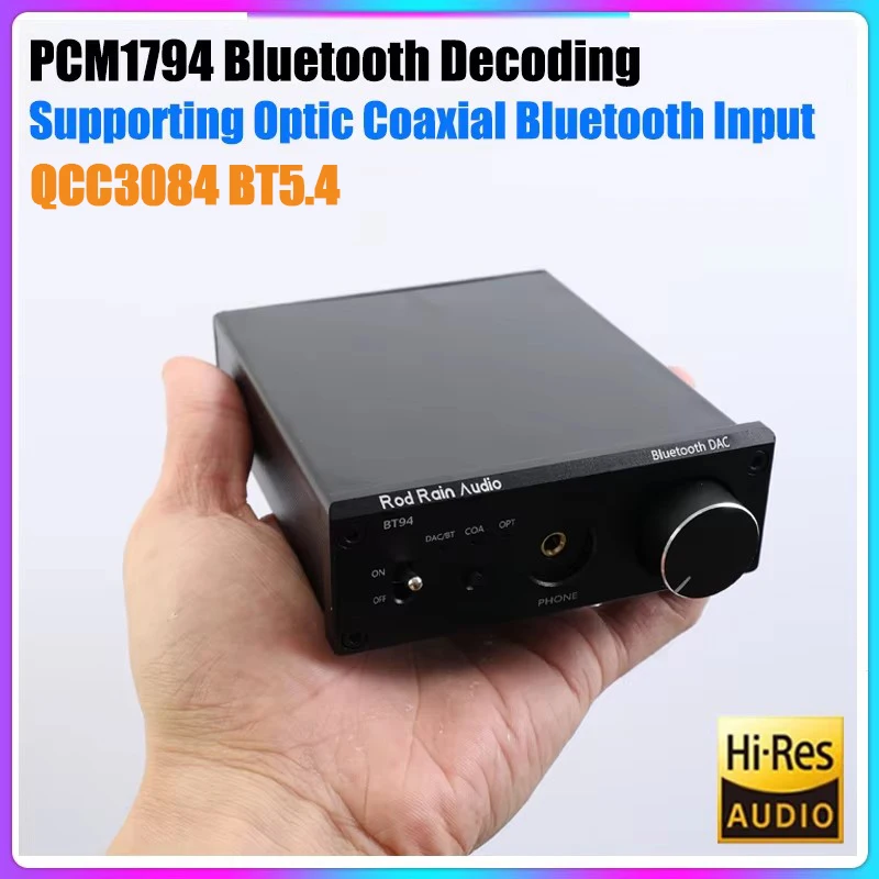 Rod Rain Audio DAC QCC3084 5.4 Bluetooth PCM1794A Decodificatore Audio Hifi USB Dac Ricevitore Bluetooth APTX-HD LDAC Amplificatore per cuffie