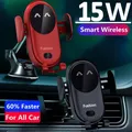 Caricabatterie Wireless per auto automatico da 15W per iPhone 13 12 11 XR X 8 Samsung S20 S10 supporto per telefono con sensore a infrarossi USB magnetico