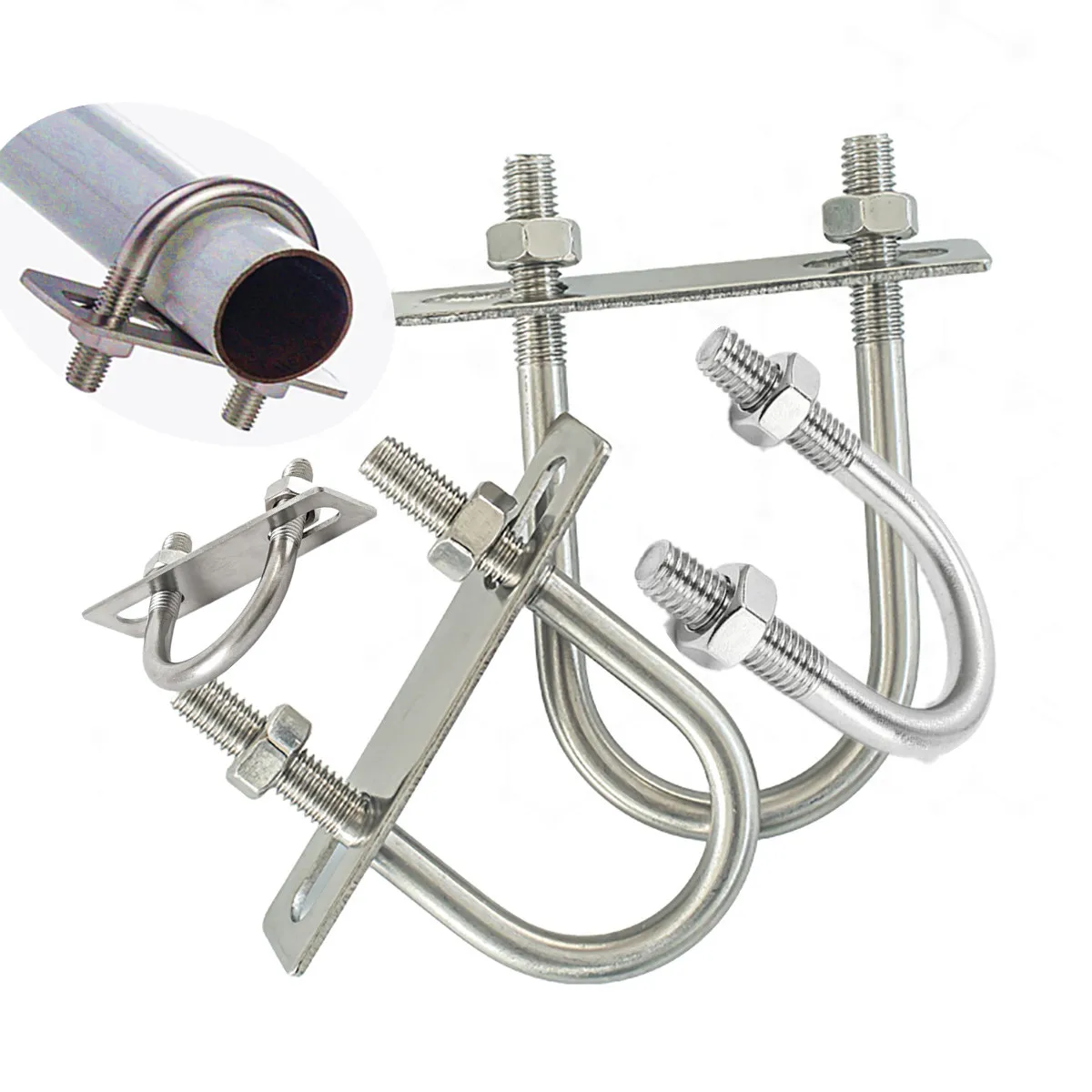 U Bolt M6 M8 304 filetto in acciaio inossidabile U-clip con combinazione di dadi deflettore bullone con fibbia a forma di U vite a forma di U morsetto per tubi