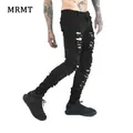 Jeans da uomo neri piedi stretti High Street Punk Rock Micro tessuto elastico uomo Jeans strappati