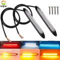 2 pezzi LED per auto DRL luci di marcia diurna impermeabile universale DC 12V faro automatico sequenziale indicatori di direzione flusso giallo luce diurna