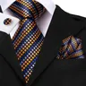 Cravatta da sposa in seta a righe blu oro Hi-Tie per uomo Set di gemelli fatti a mano stilista