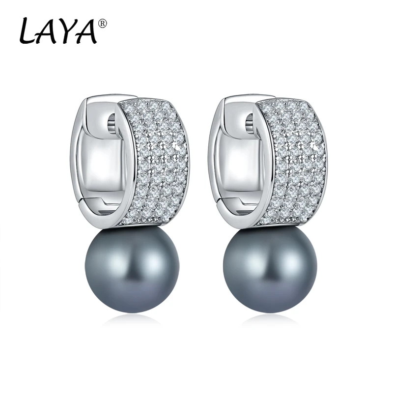 Laya orecchini in zircone cubico chiaro con perle dolci in argento Sterling 925 per gioielli da donna eleganti di lusso originali